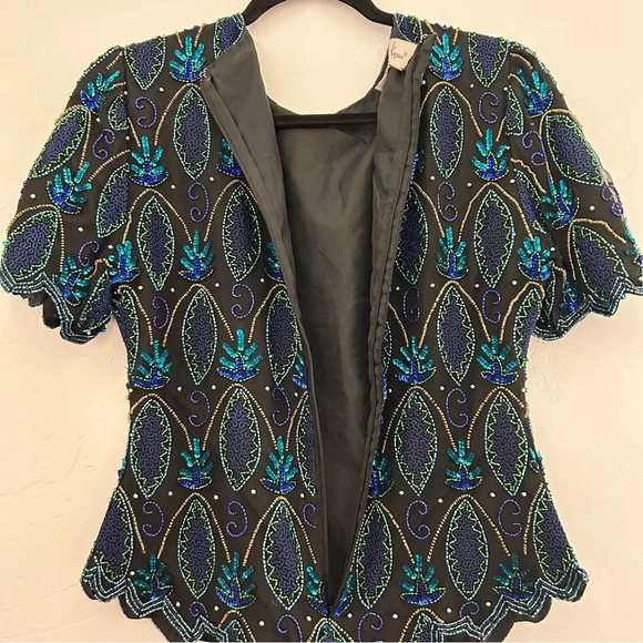 Vintage Silk Beaded Sequin Blouse Laurence Kazar SZ Petite Small Formal Holiday - Picture 4 of 9